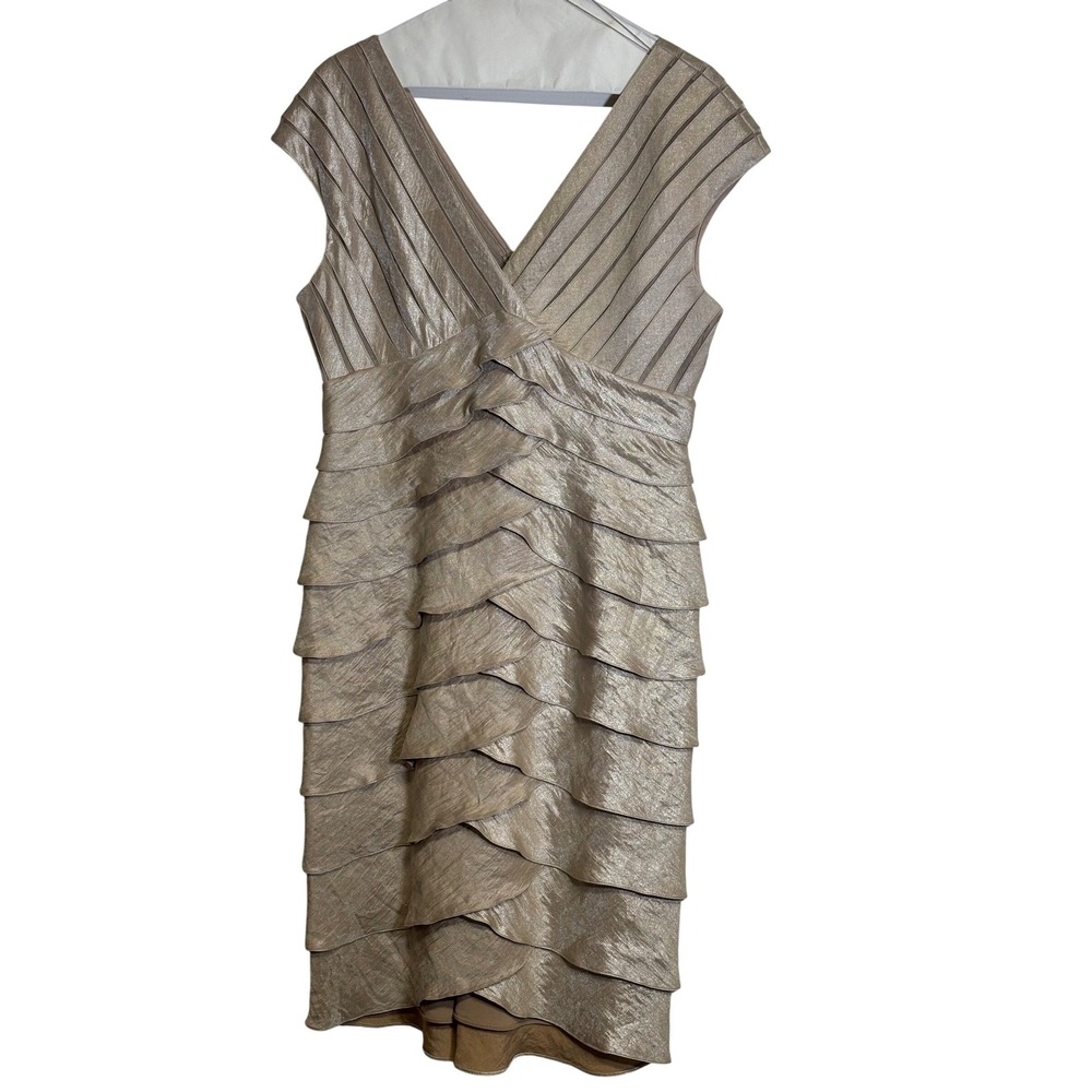 Adrianna Papell Gold Semi Formal Midi Sheath Dress, Womens, Size 10